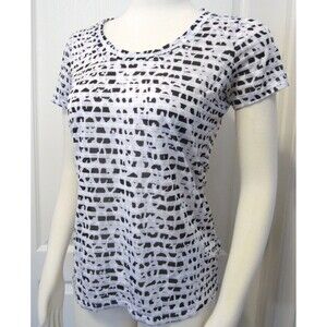 CHAUS SPORT - Black & White Animal Print Silky Semi-Sheer Knit Top size Small